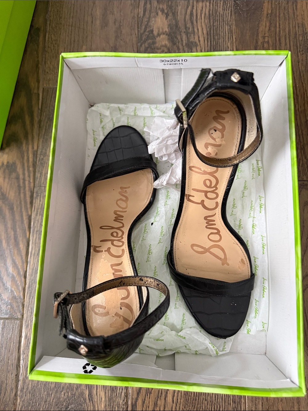 Sam Edelman Black Croc-Texture Ankle-Strap Heels